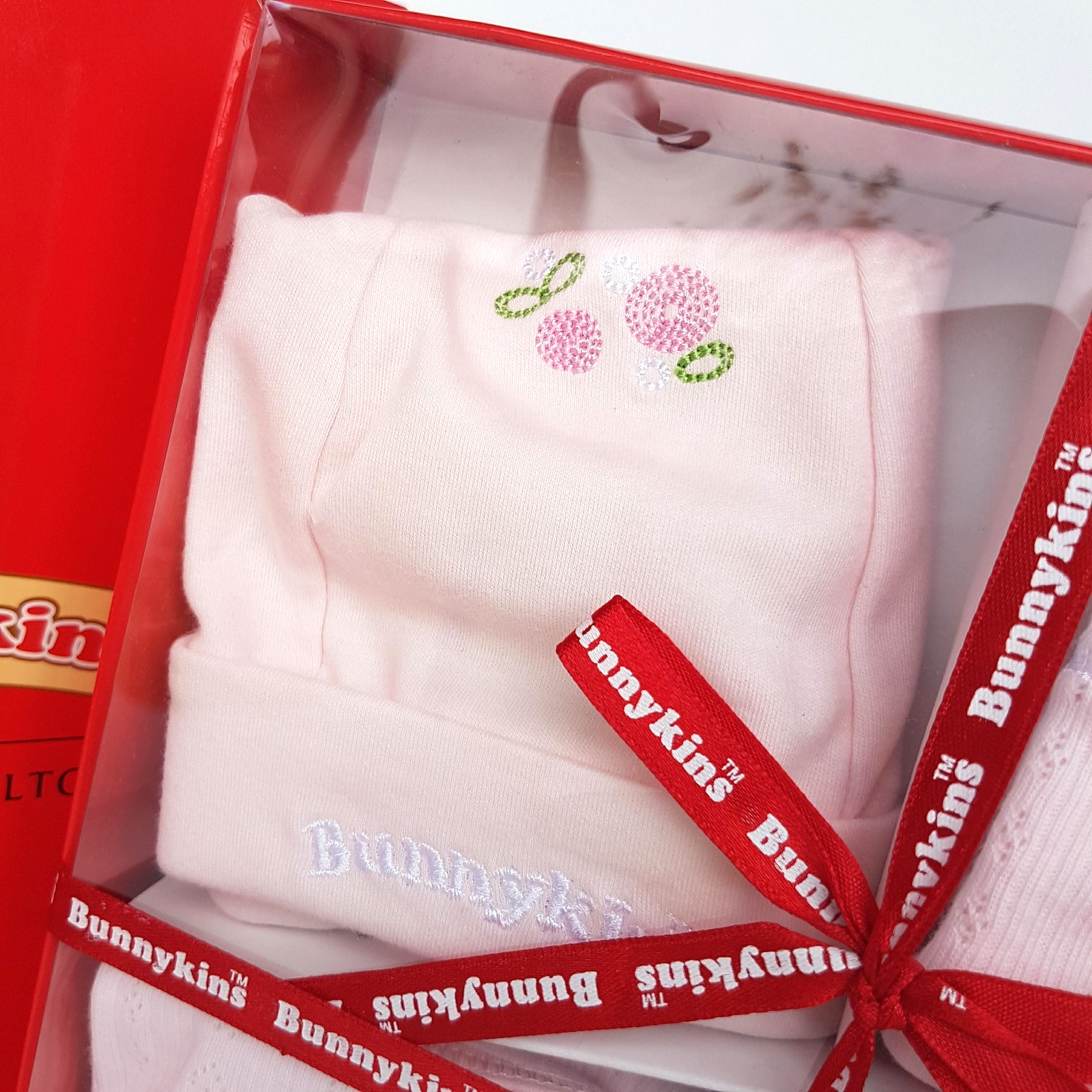 New BUNNYKINS Royal Doulton BABY SET Size 00 0 Pink Hat Bib Singlet Booties BOX6