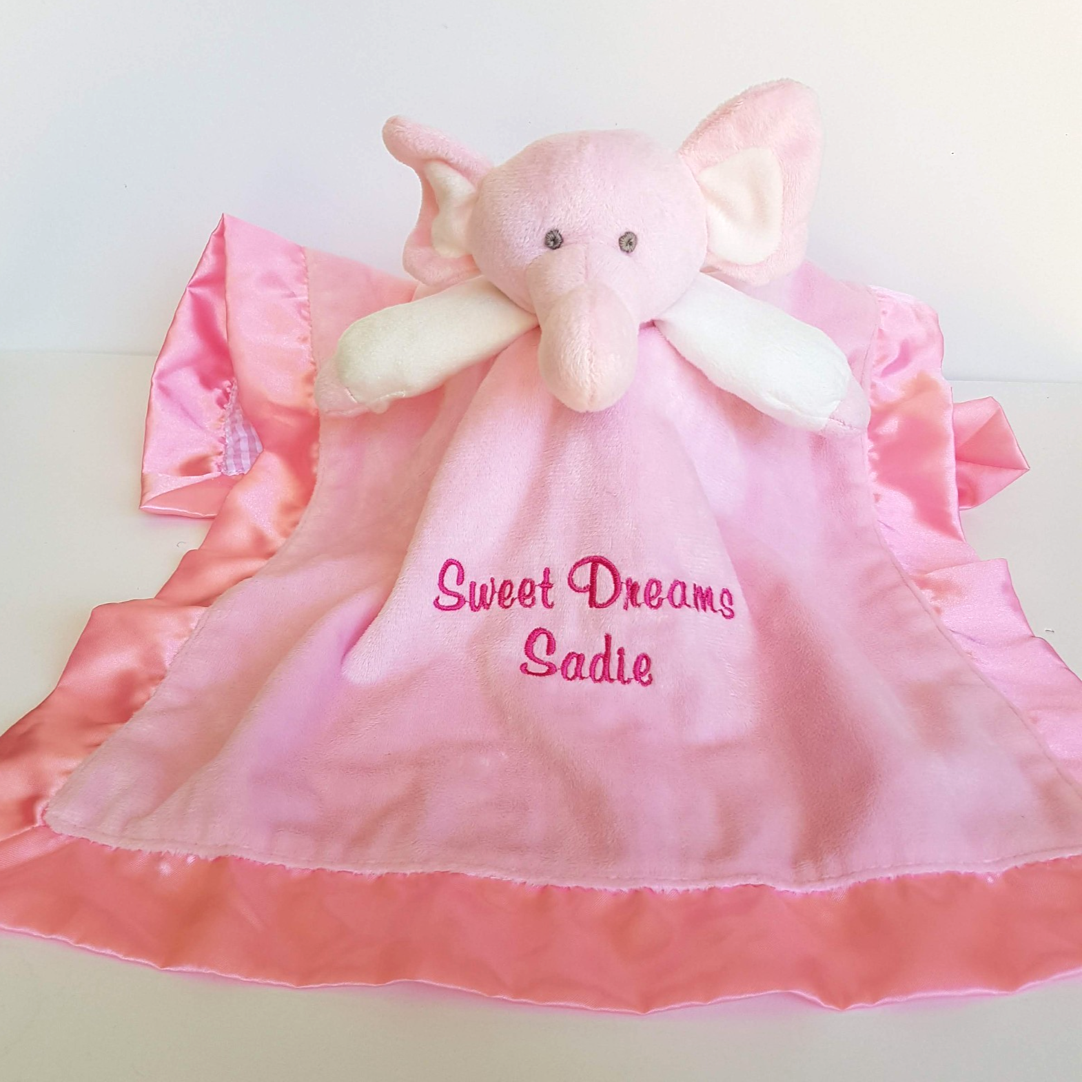 SADIE PINK ELEPHANT Baby Lovey Comforter Security Plush Blanket Satin Edge Gift0