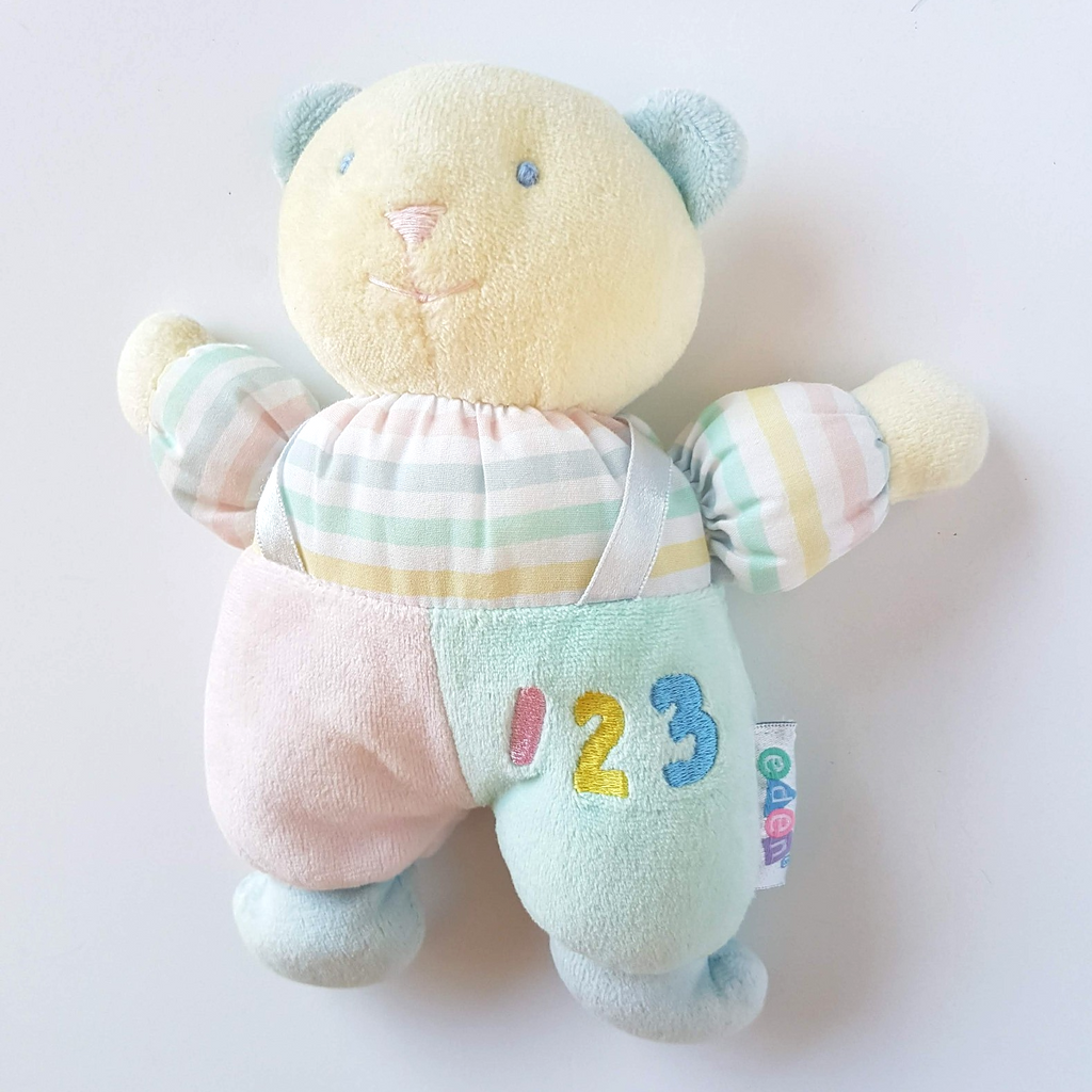 Vintage EDEN TEDDY BEAR 123 Plush Pastel Terry Cloth Baby Rattle Soft Toy Cute3