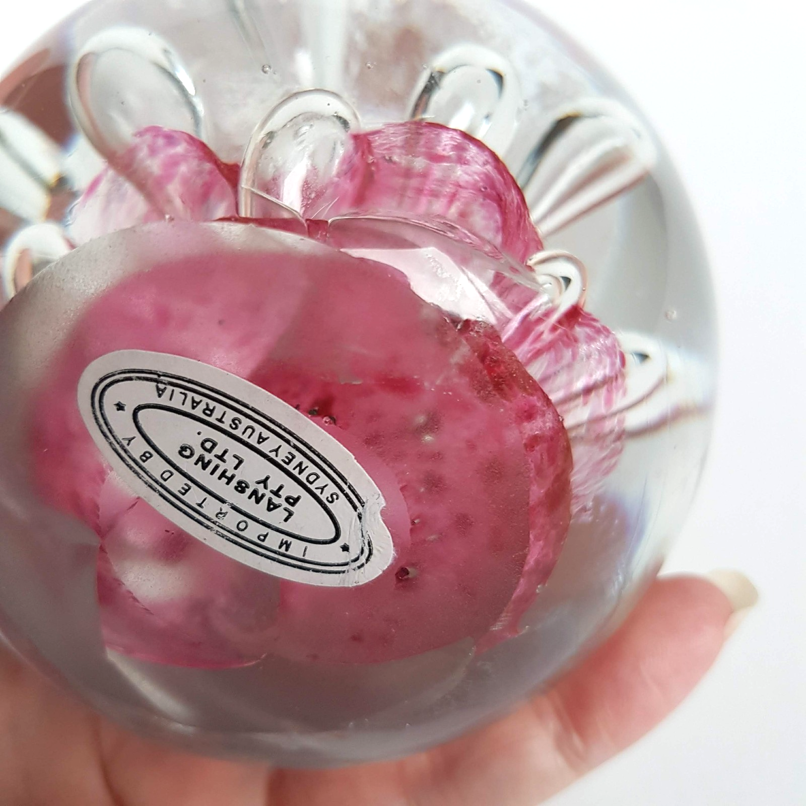Pink GLASS LANSHING PAPER WEIGHT 9cm Bubble 1kg Decorative Glass Pretty Flower6