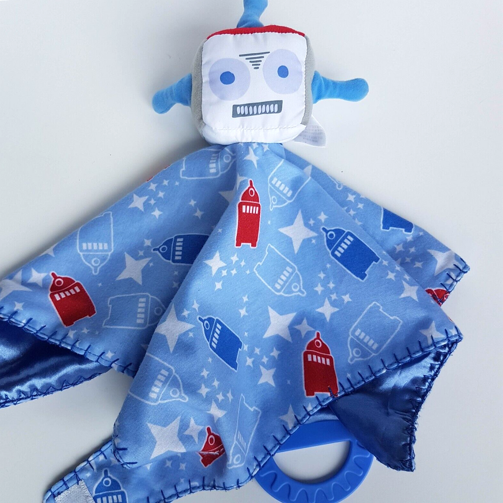 Target ROBOT Baby Lovey Security Blanket Plush Comforter Satin Soft Toy Blue6