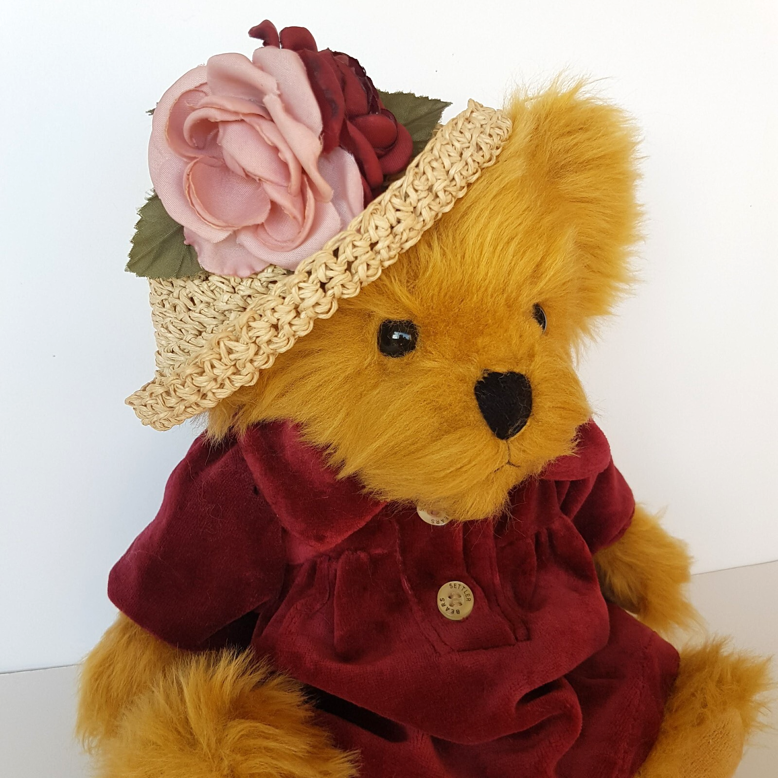 5 Way Jointed SETTLER BEARS 32cm Velvet Dress Flower Hat Stuffed Animal Soft Toy3
