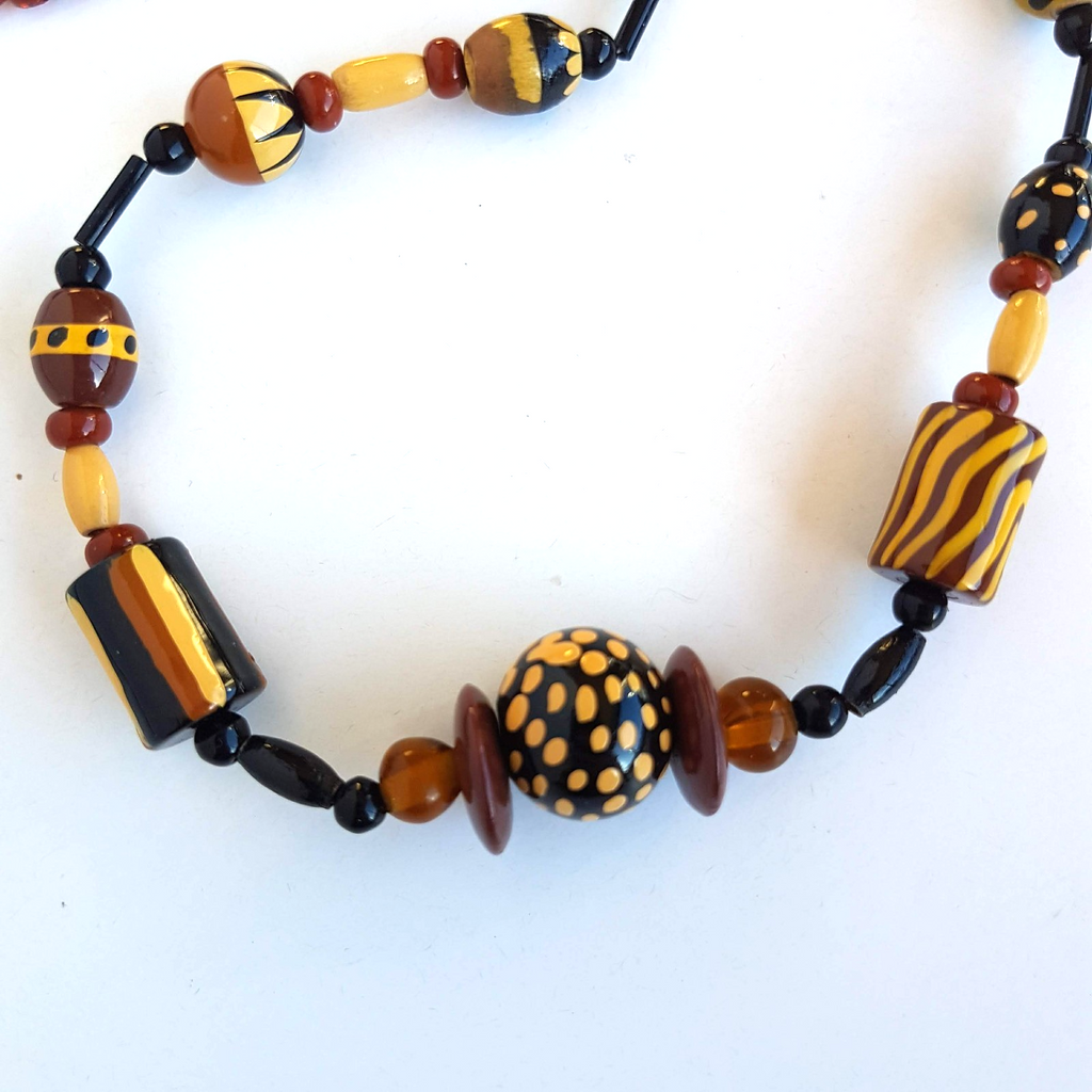 Brown Painted Bead STRAND NECKLACE 54cm Neutral Artistic Boho Fashion Jewellery4