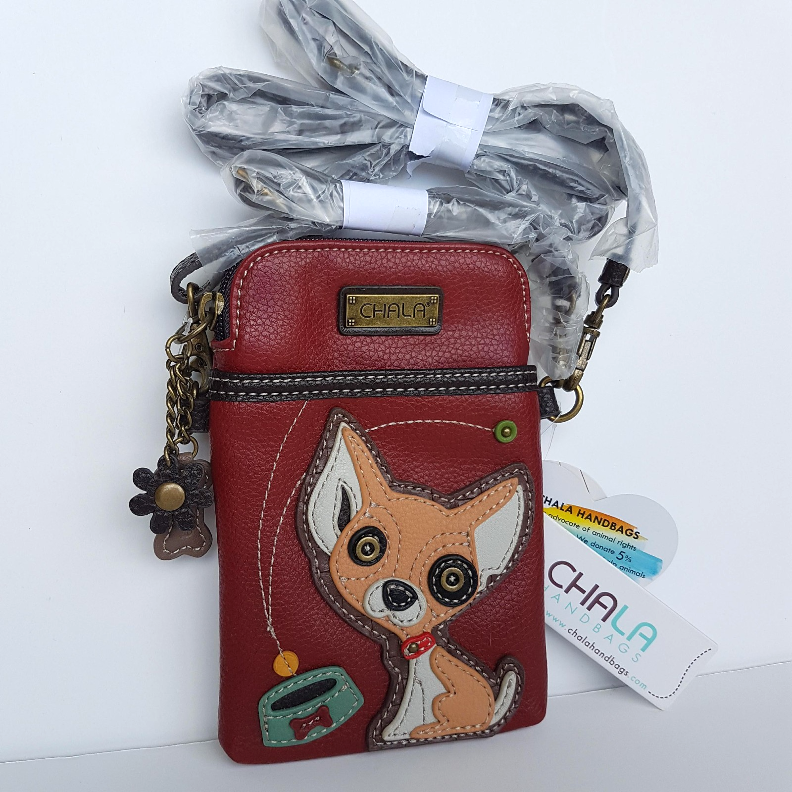 Chala CHIHUAHUA DOG Convertible Crossbody Purse Red Mobile Bag Applique TAGS1