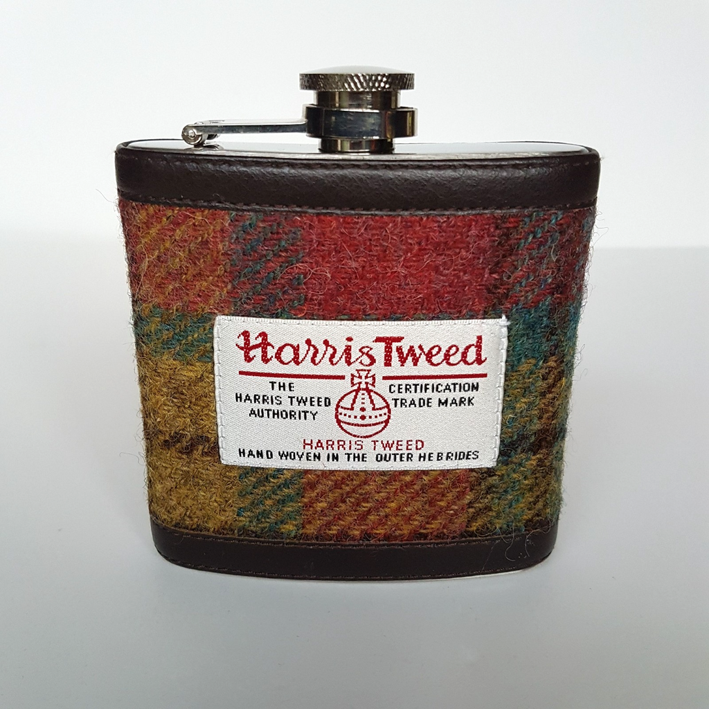 HARRIS TWEED 6oz Hip Flask Stainless Steel Scotland Wool Tartan 77ml Flask Gift0