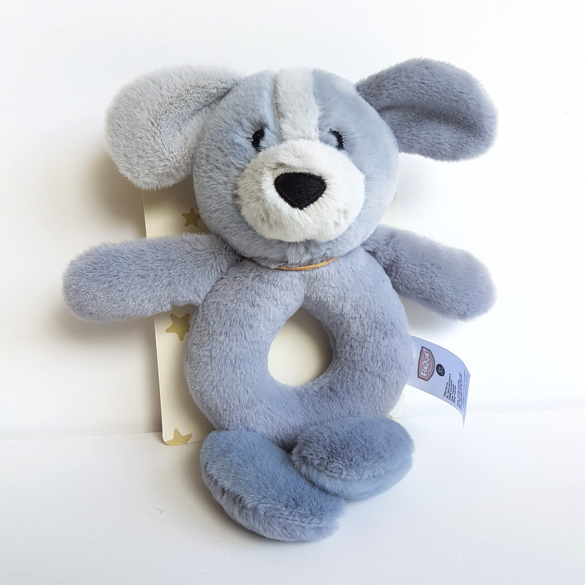 Findon GREY DOG RATTLE Baby Lovey 23cm Comforter Activity Toy Plush Soft Toy0