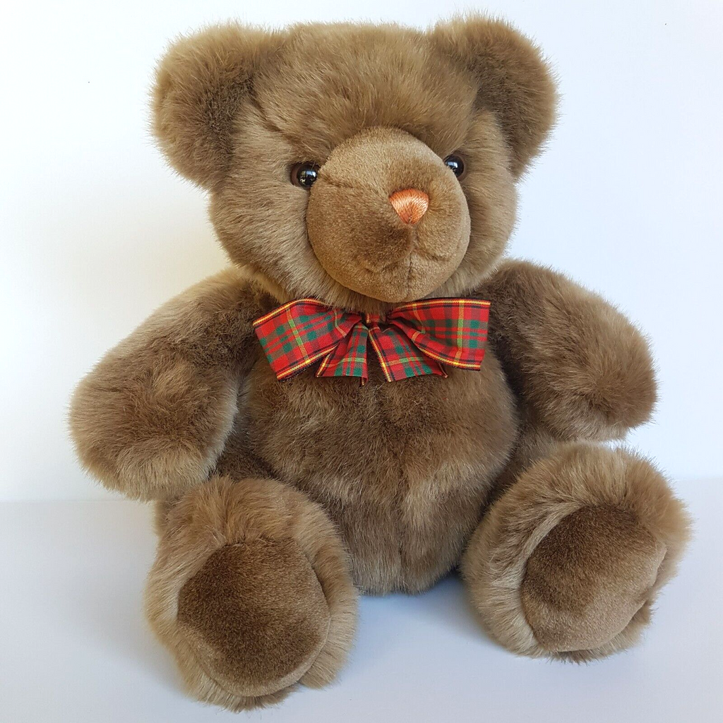Dreampets Soft BROWN TEDDY BEAR Tartan Bow Plush Stuffed Animal Soft Toy Quality0