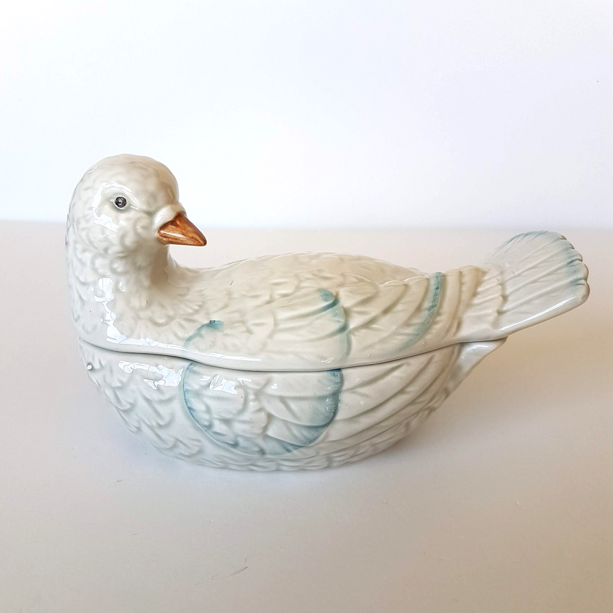 JAPAN Ceramic DOVE BIRD Trinket Box Candy Bowl 17cm Decorative Pigeon Bird Decor0