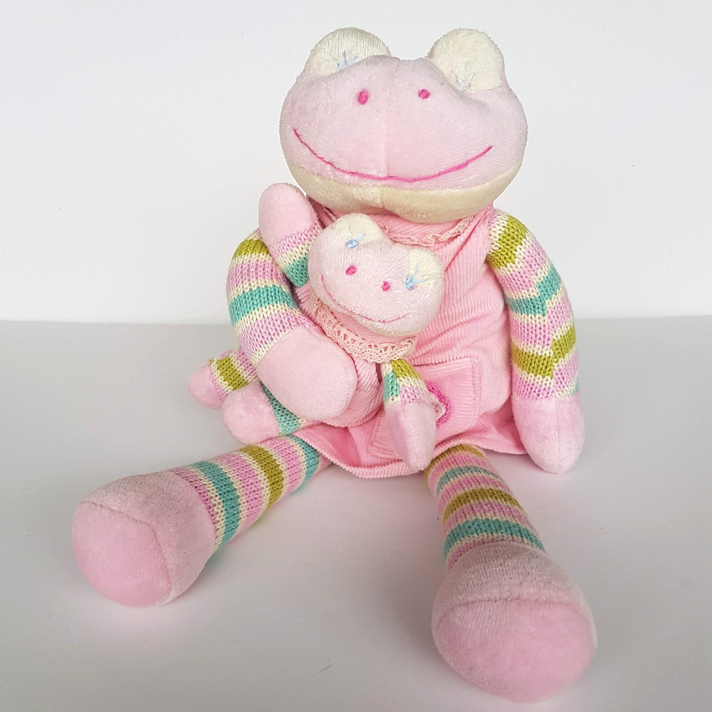 Boyle MUM & BABY PINK FROG Plush 34cm Stuffed Animal Knit Corduroy Soft Toy Cute0