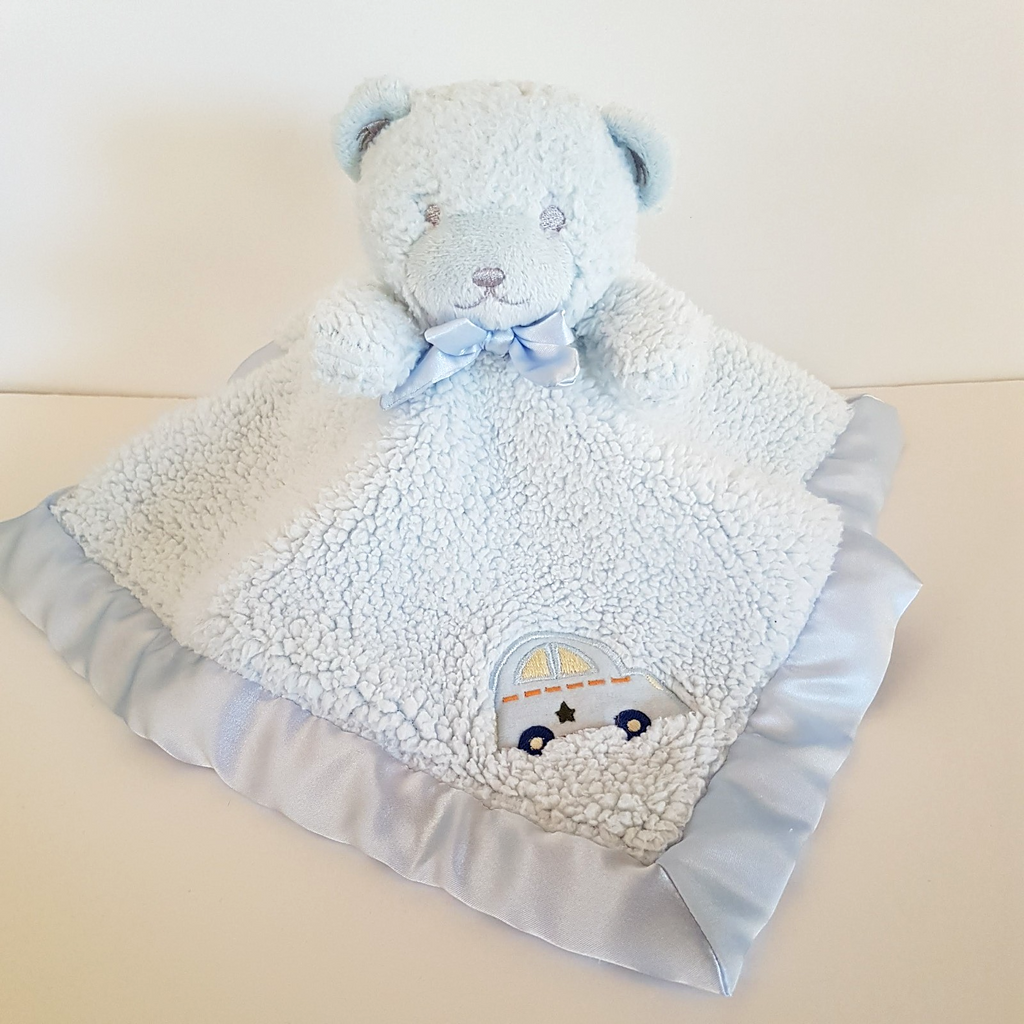 Katie Little BLUE CAR BEAR Lovey Security Blanket Comforter Plush Soft Toy Sleep0
