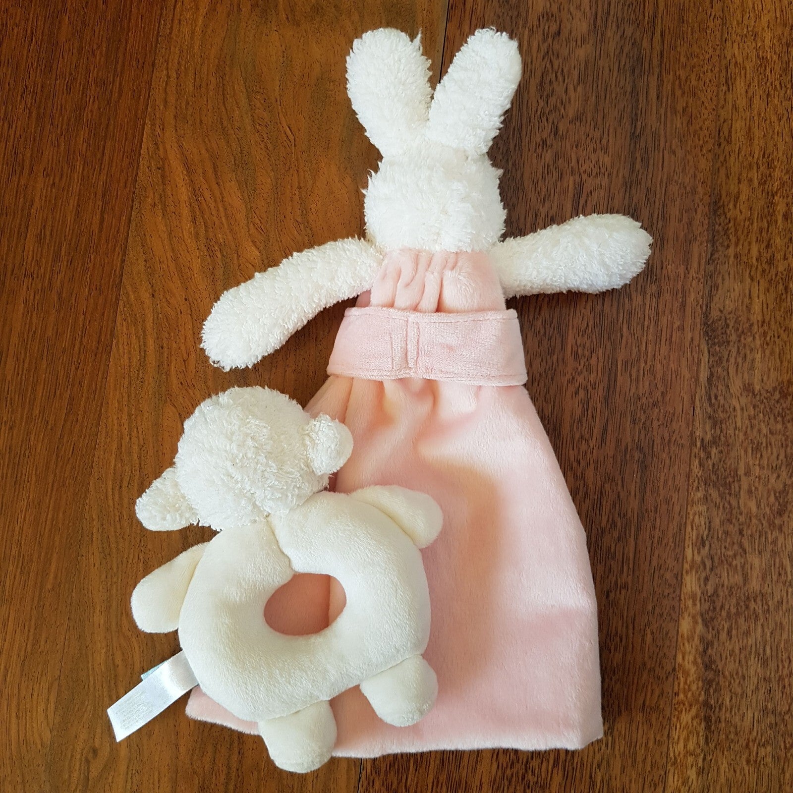 Bunnies By Bay Rabbit Plush Baby Security Blanket Comforter Satin + Lamb Rattle6