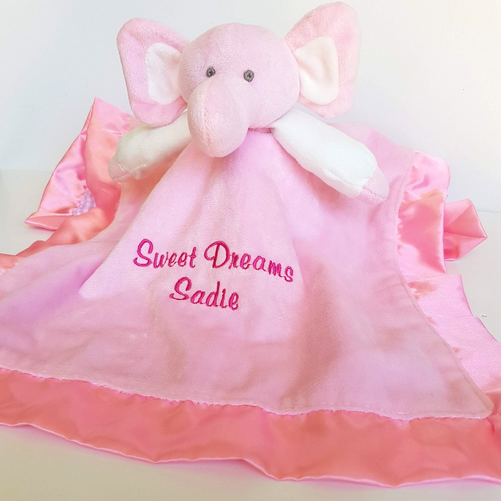 SADIE PINK ELEPHANT Baby Lovey Comforter Security Plush Blanket Satin Edge Gift5
