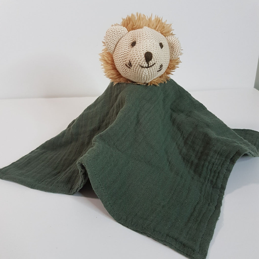 Muslin Knit GREEN LION Cat Baby Lovey Security Blanket Comforter Soft Toy Sleep1