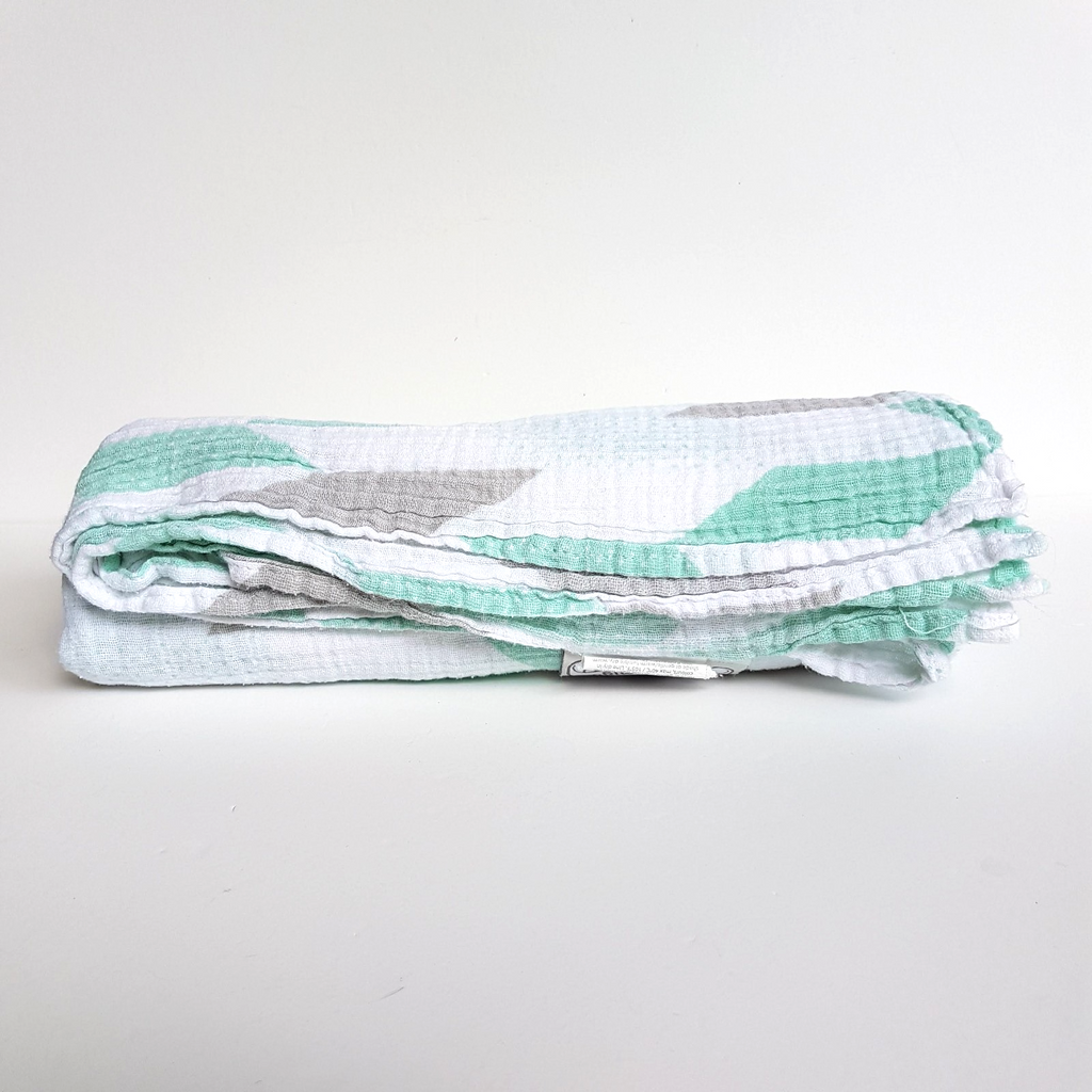 Weegoamigo MUSLIN WRAP Swaddle Baby Blanket Green White Geometric 100% Cotton7