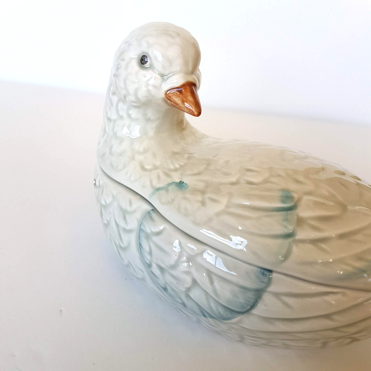 JAPAN Ceramic DOVE BIRD Trinket Box Candy Bowl 17cm Decorative Pigeon Bird Decor3