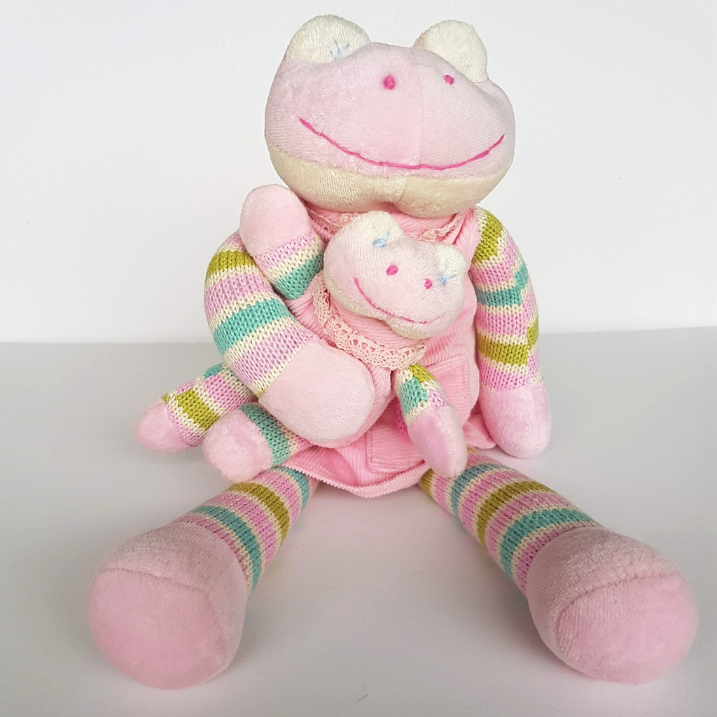 Boyle MUM & BABY PINK FROG Plush 34cm Stuffed Animal Knit Corduroy Soft Toy Cute2