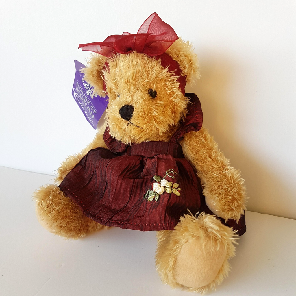 House Of Moran TEDDY BEAR Plush 21cm Maroon Dressed Soft Toy Stuffed Animal Cute4