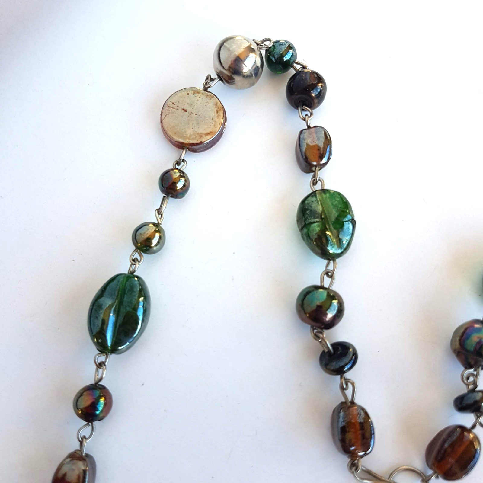 Lampwork Bead STRAND NECKLACE 82cm Silver Tone Accents Green Fashion Jewellery8