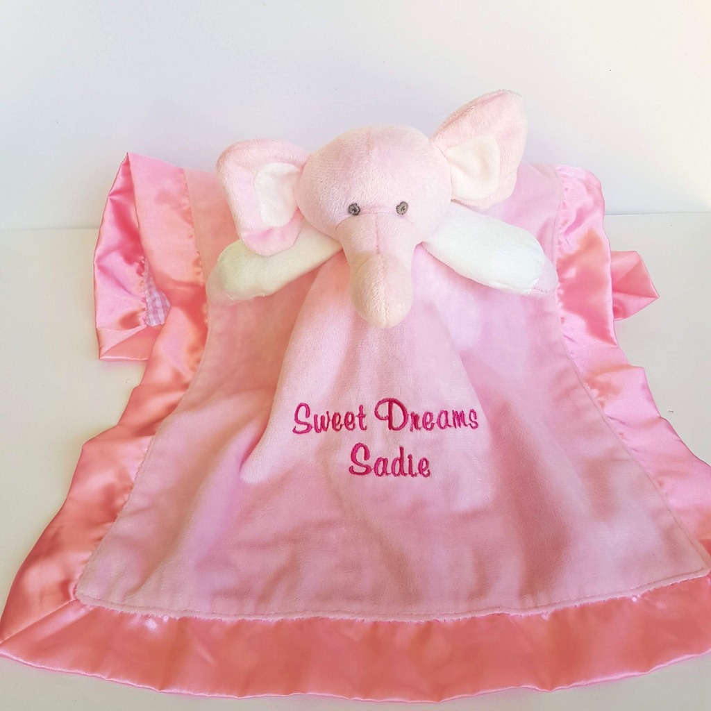 SADIE PINK ELEPHANT Baby Lovey Comforter Security Plush Blanket Satin Edge Gift2