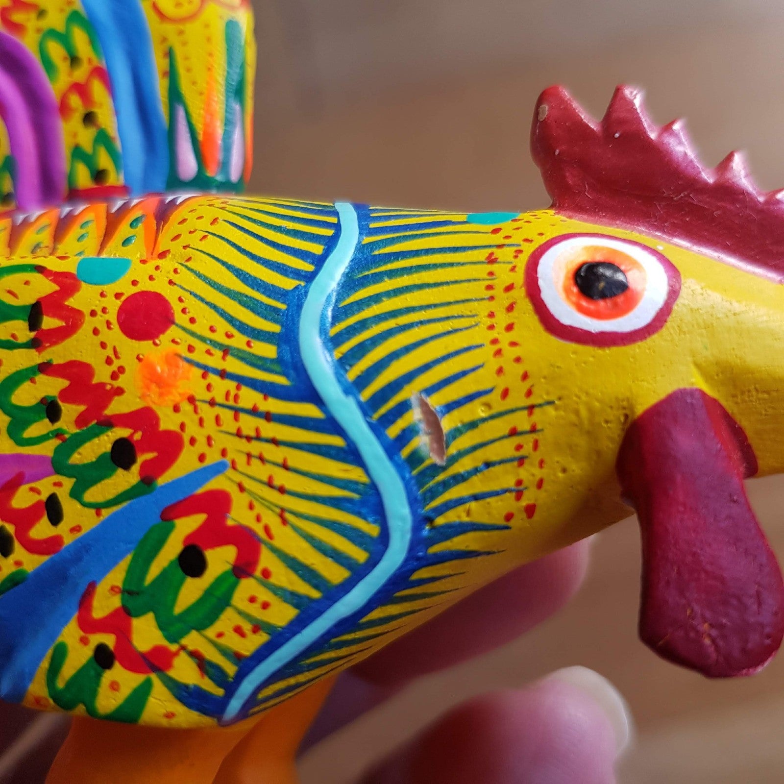 Mexican Folk Art ROOSTER Alebrije Decorative Bird Wooden Hand Painted 10.5cm11
