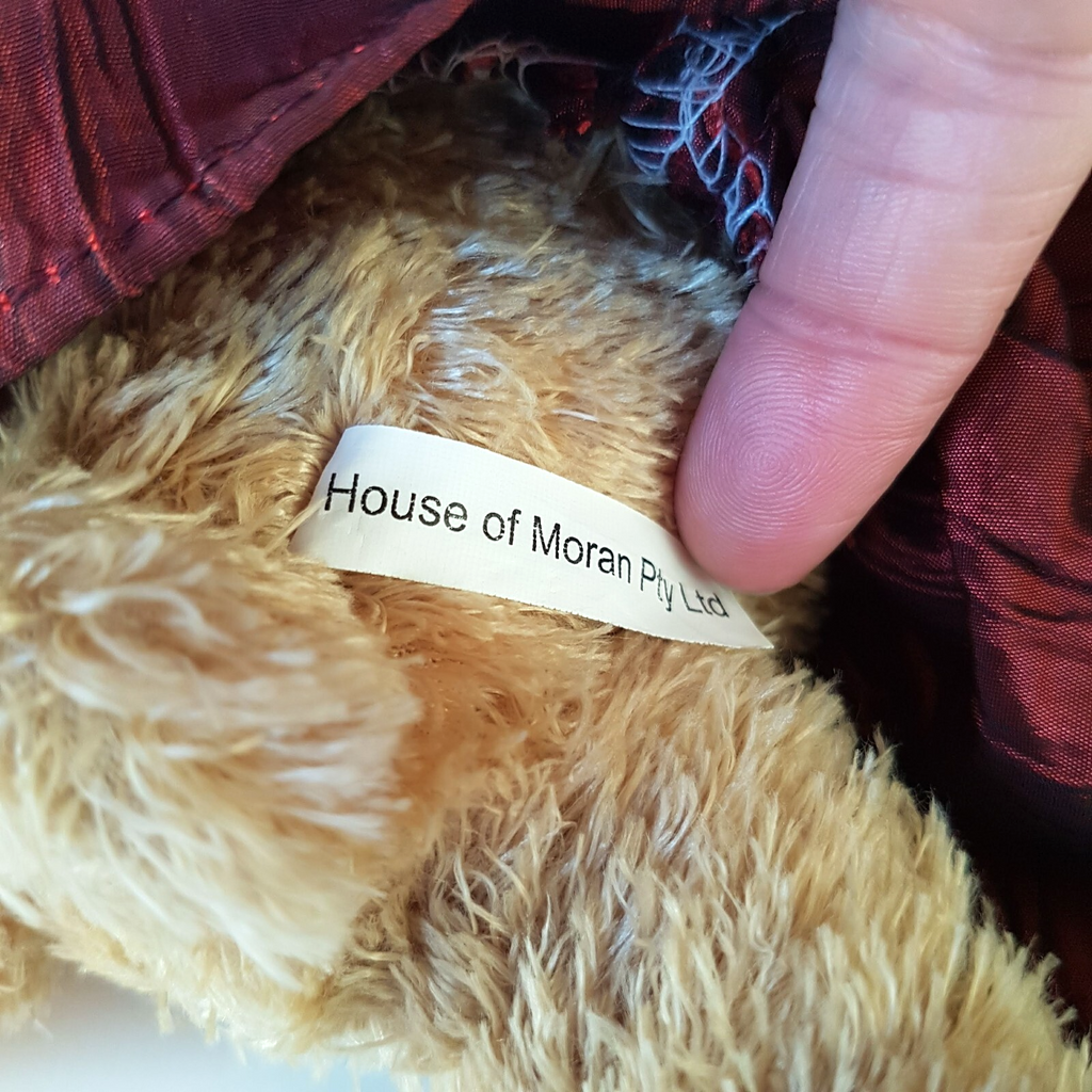 House Of Moran TEDDY BEAR Plush 21cm Maroon Dressed Soft Toy Stuffed Animal Cute12