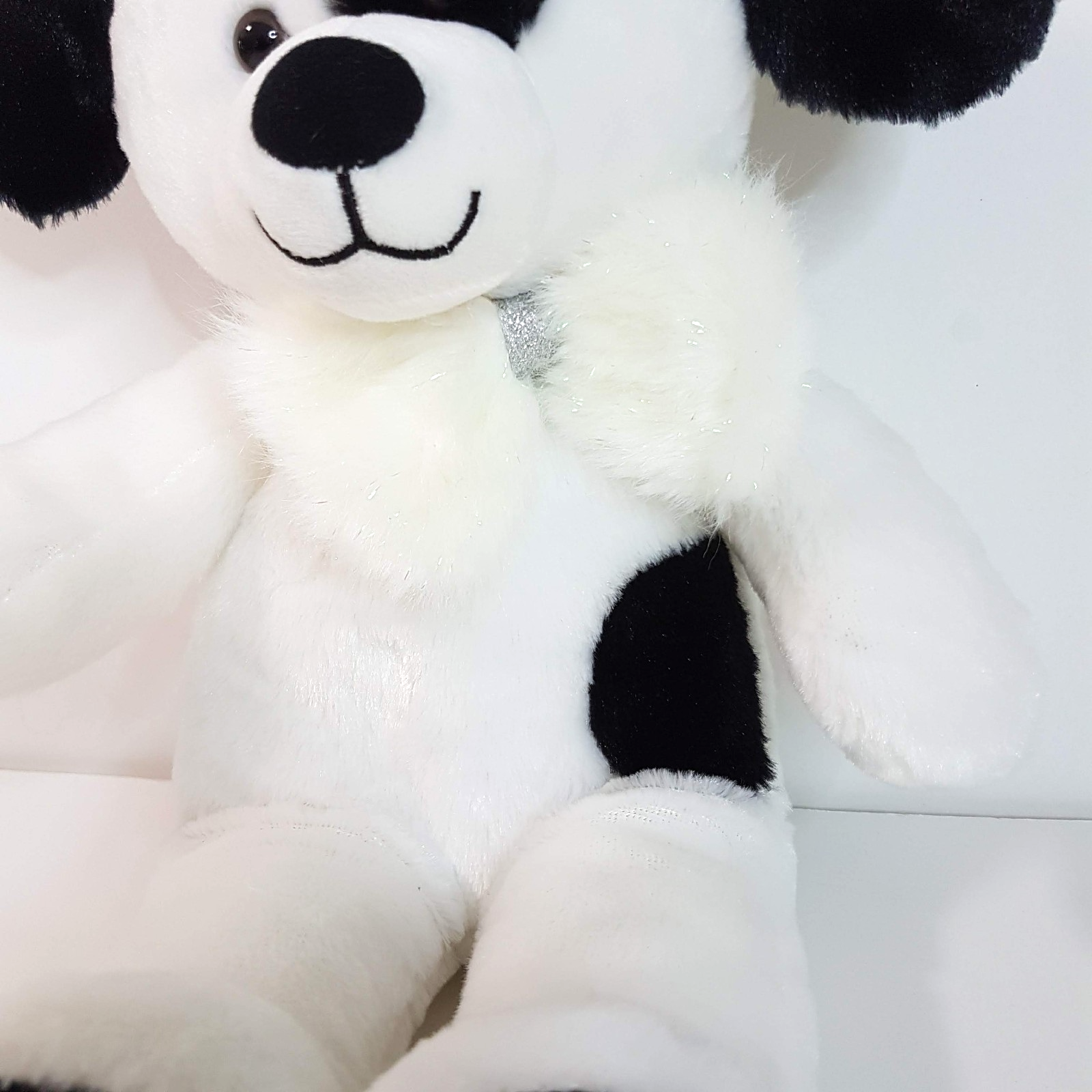 BAB Condo Cubs BLACK WHITE DOG + BOW Build A Bear Plush Stuffed Animal Soft Toy2