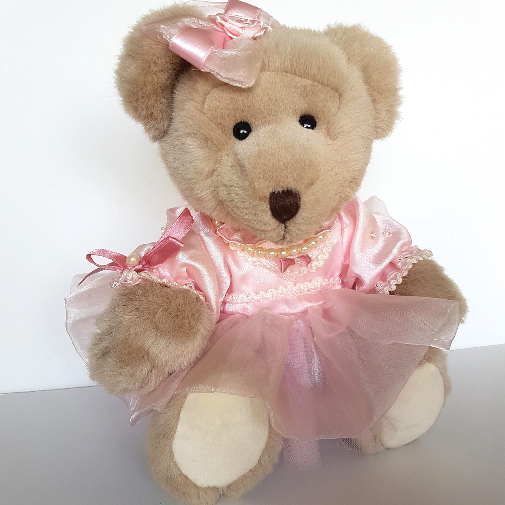 Pretty Dressed TEDDY BEAR Pink Organza Rose Pearl Tulle Stuffed Animal Soft Toy4