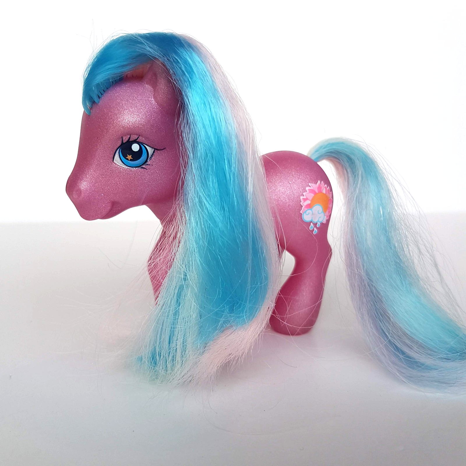 My Little Pony SUNSHOWER Horse Hasbro Vinyl Toy 2002 Brushable Sun Clouds Rain1