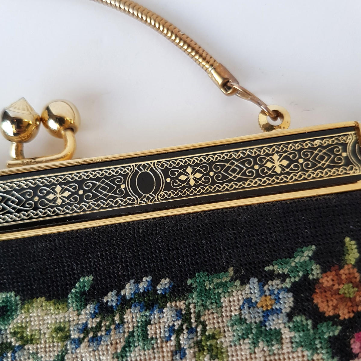 Micro Petit Point Needlepoint Evening Bag Floral Roses Tapestry Vintage Bag4