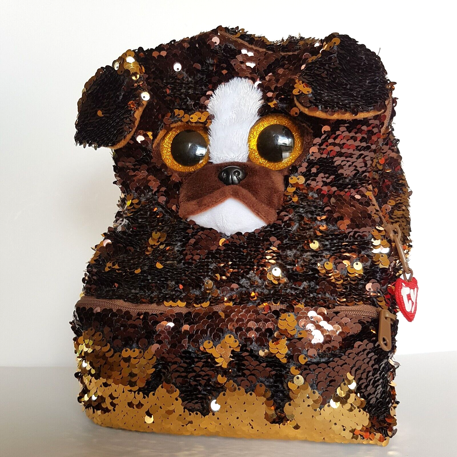 TY Sequin BRUTUS DOG Backpack Sequin Puppy Kids Animal Backpack School Bag Brown11
