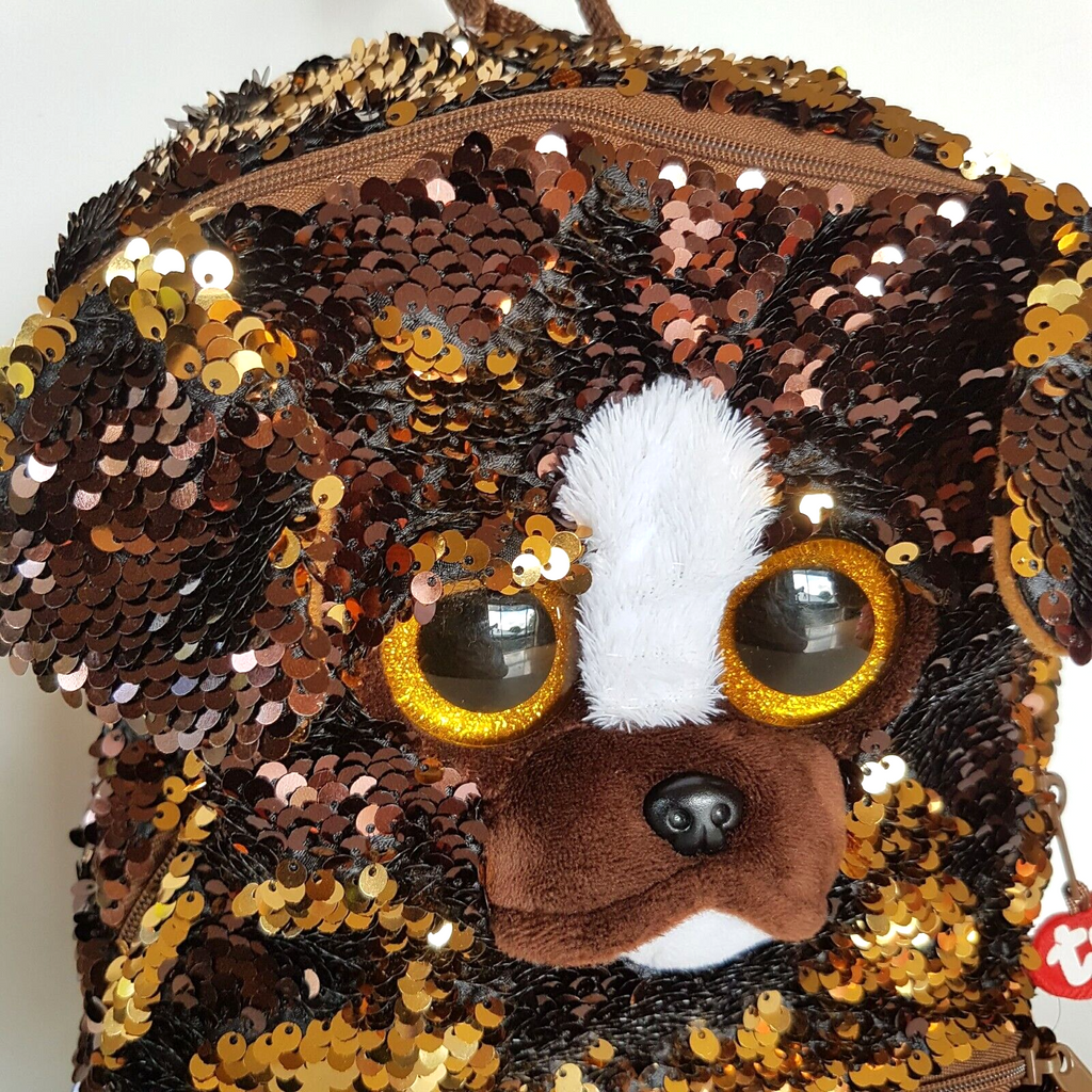 TY Sequin BRUTUS DOG Backpack Sequin Puppy Kids Animal Backpack School Bag Brown1