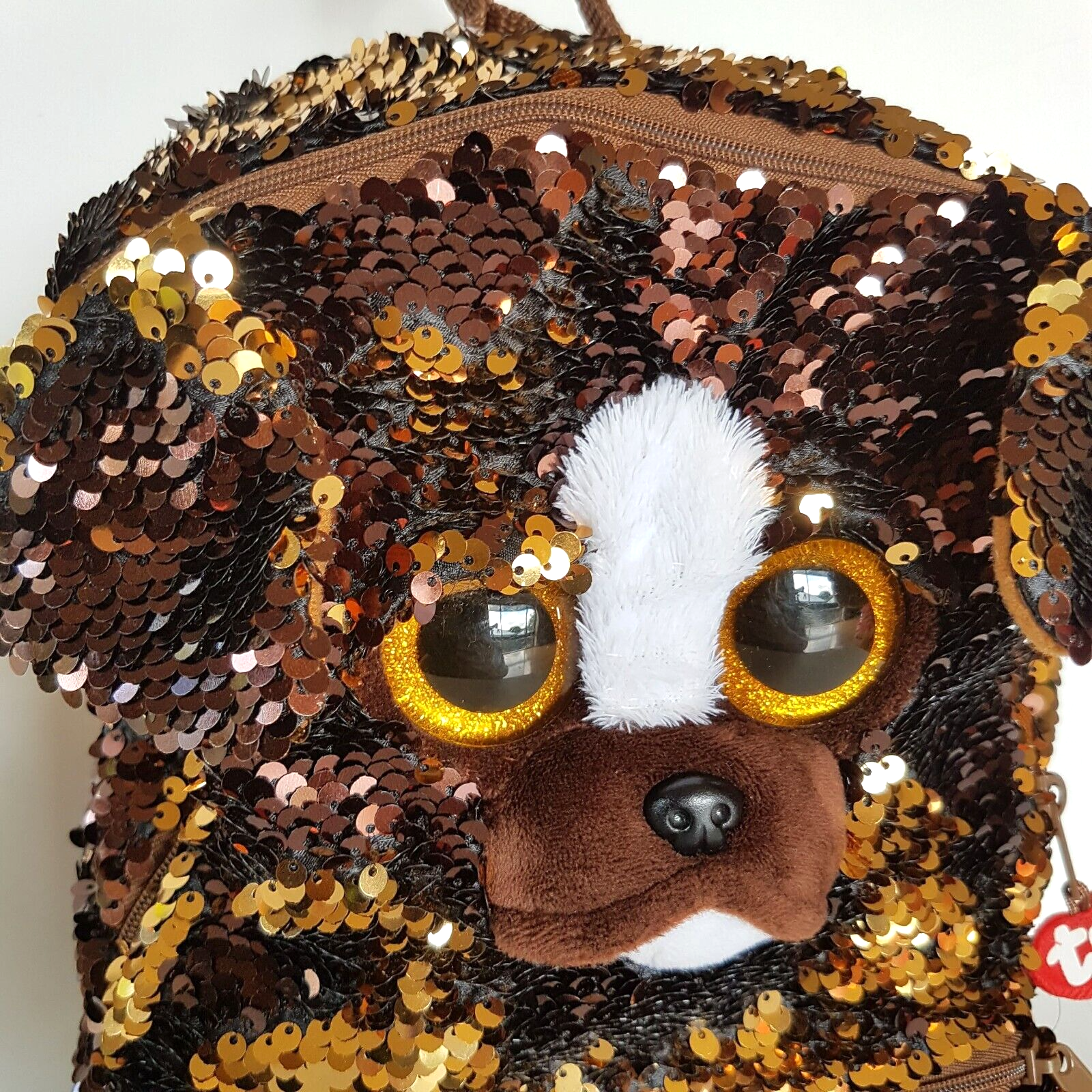 TY Sequin BRUTUS DOG Backpack Sequin Puppy Kids Animal Backpack School Bag Brown1
