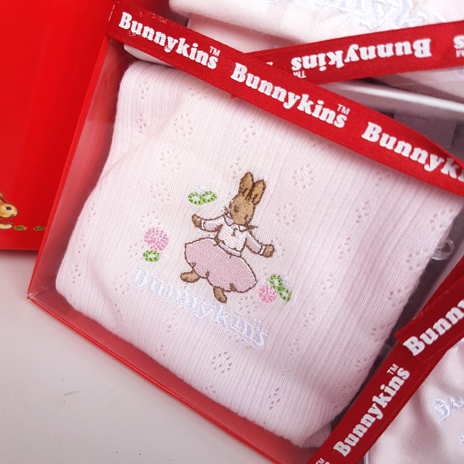 New BUNNYKINS Royal Doulton BABY SET Size 00 0 Pink Hat Bib Singlet Booties BOX5