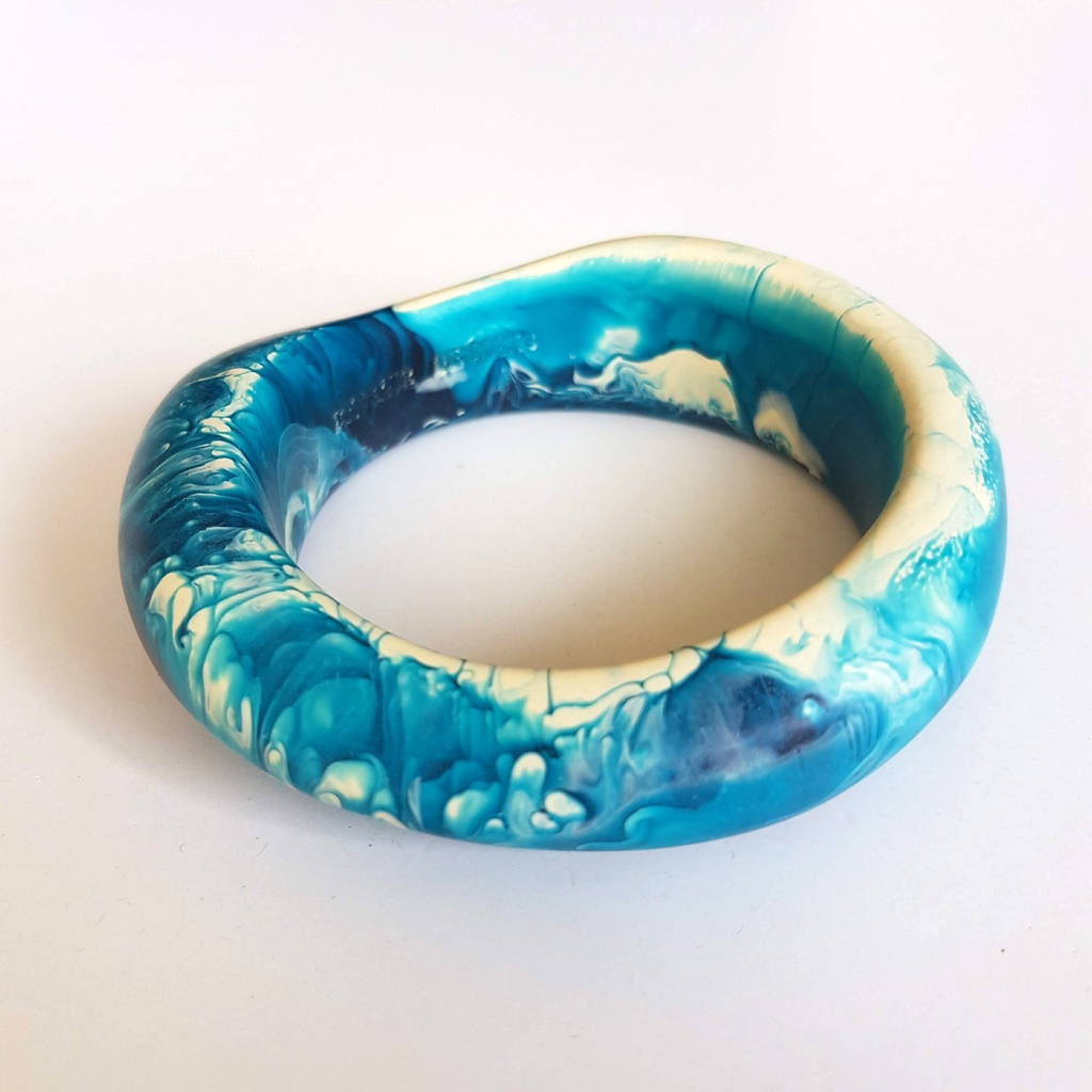 DINOSAUR DESIGNS Polished Resin Bangle BLUE Ocean 2.5" Diameter Beach Bracelet9