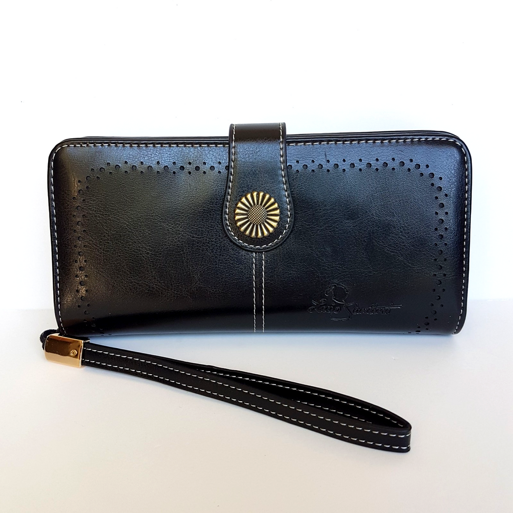 Luis Santini BLACK EMBOSS WALLET Like New Flower Women's Purse Multi Compartment0
