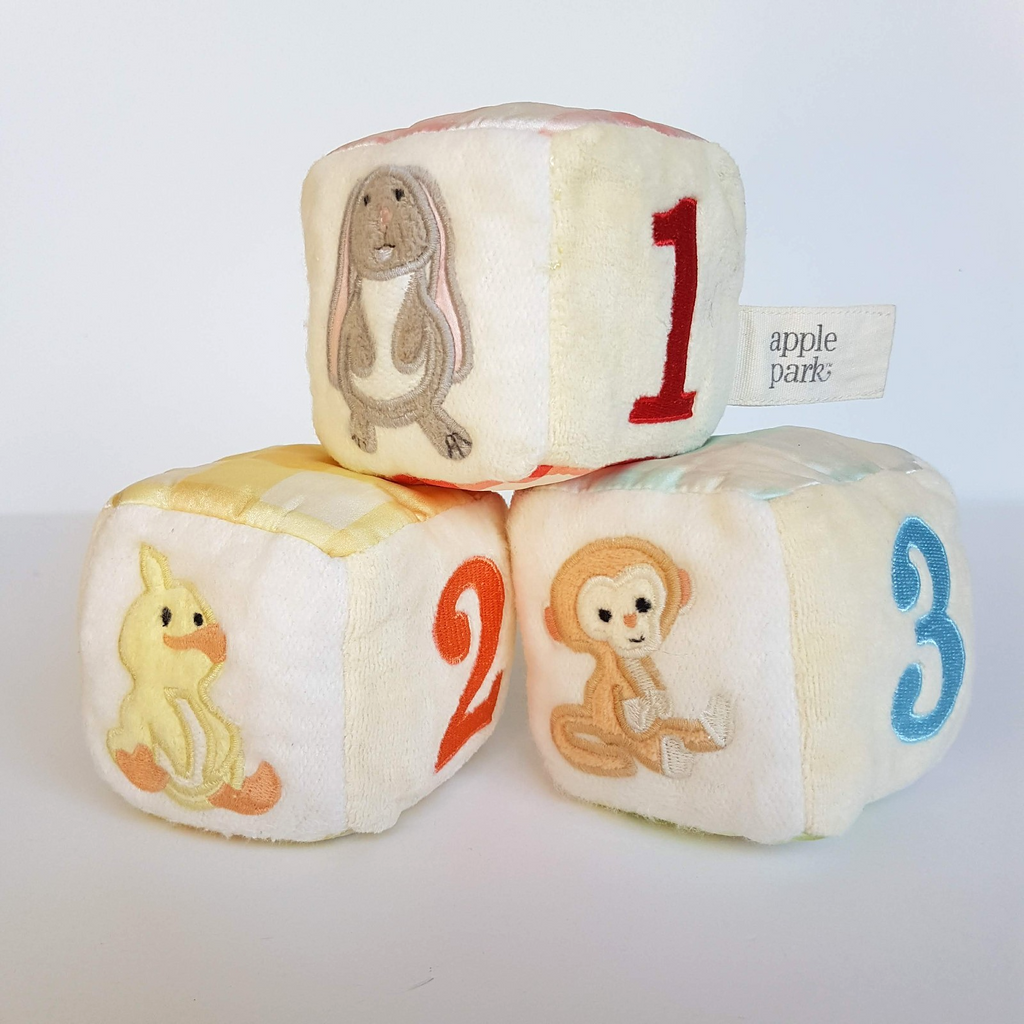 Apple Park BABY PLAY CUBES Plush RATTLE 1 2 3 Animals Activity Toy Soft Toy Cute0