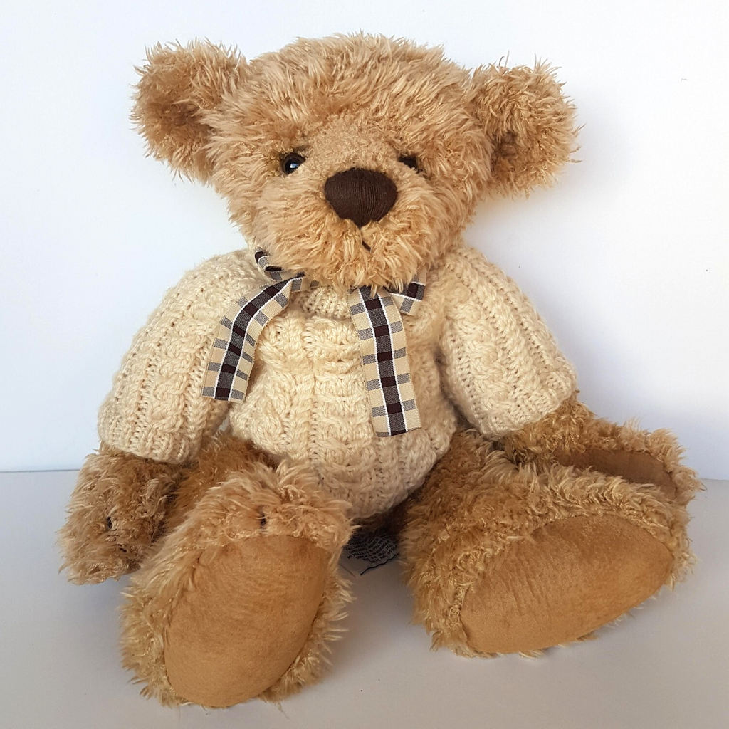 Russ ELLIOTT TEDDY BEAR Soft Toy Stuffed Animal 35cm Jumper Collectible Weighted0