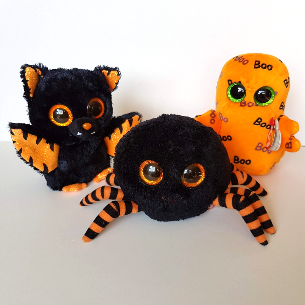 TY Beanie GHOULIE CRAWLY MORTIMER Halloween Orange GHOST SPIDER BAT Plush Toy0