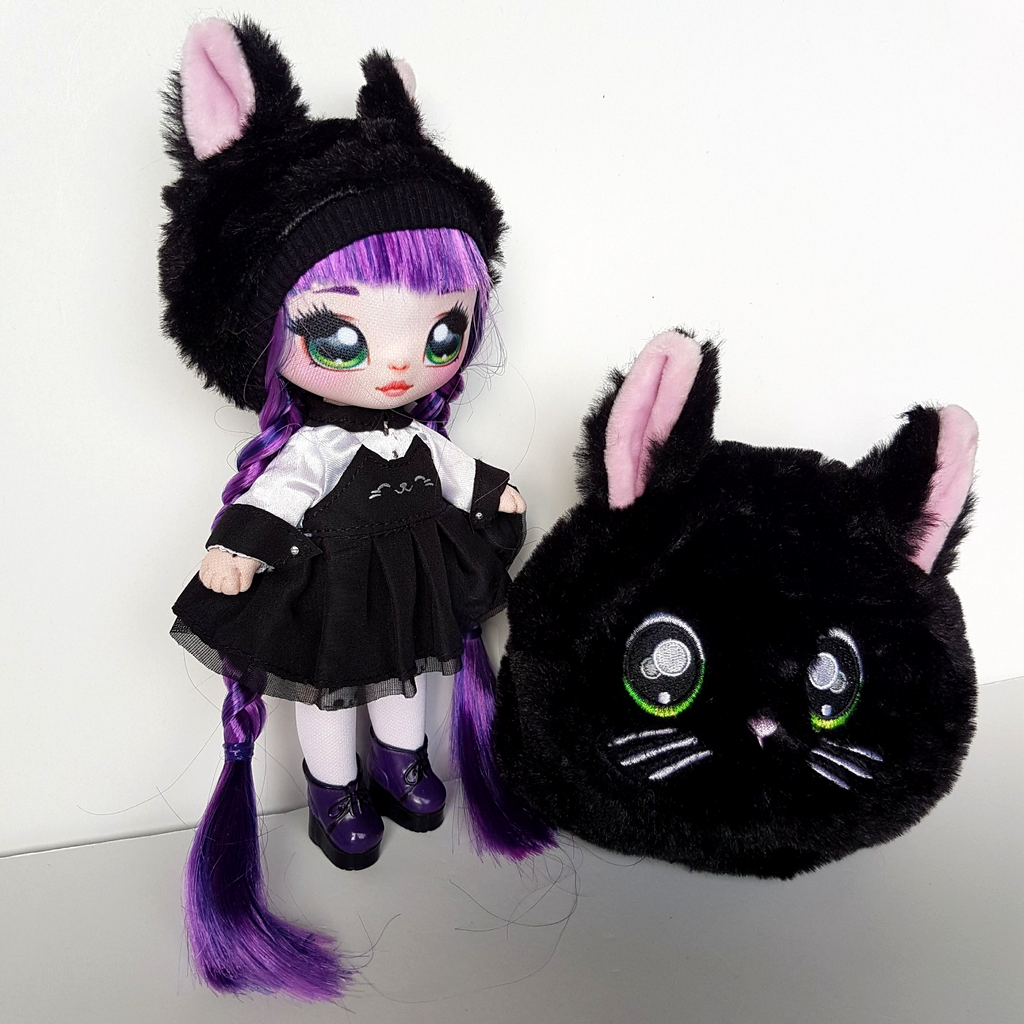 Na! Na! Na! Surprise TUESDAY MEOW Black Kitty Cat Doll Clothes Purse Purple Toy5