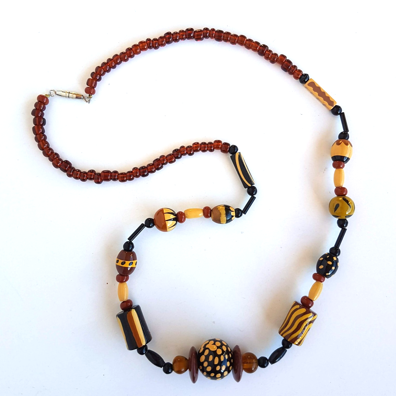 Brown Painted Bead STRAND NECKLACE 54cm Neutral Artistic Boho Fashion Jewellery0