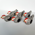 VTG ROOSTER NAPKIN RINGS Folk Art Decorative Bird Wooden Hand Painted Animal0
