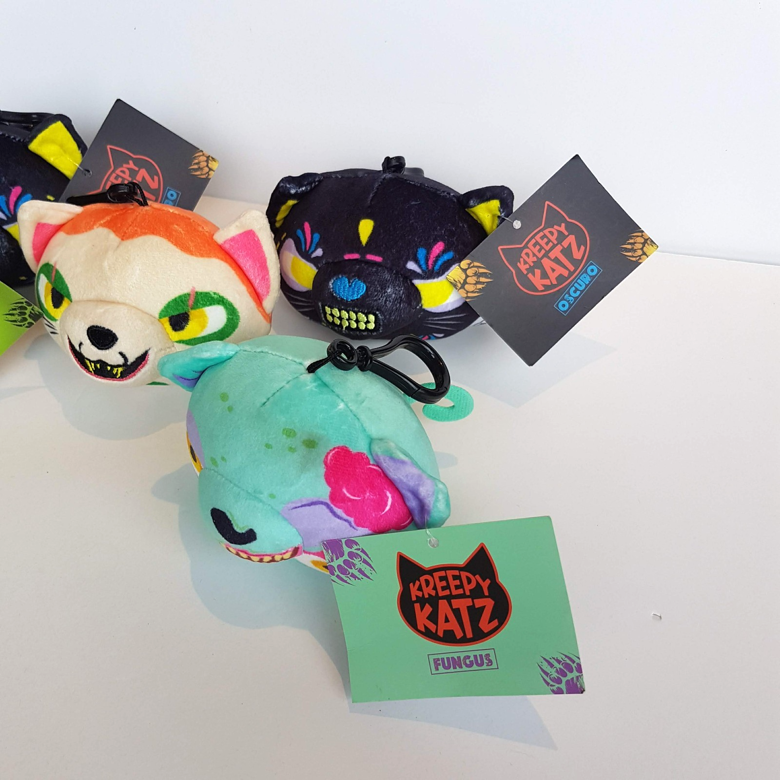 KREEPY KATZ Clip On Key Ring LOT Cat Plush Frankenkitty Fungus Oscuro Kandy Toy3