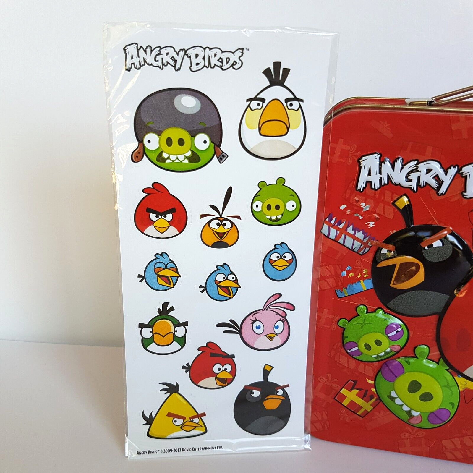 Angry Birds Christmas COOKIE TIN + Stickers TAGS EMPTY Embossed Lunchbox Merch2