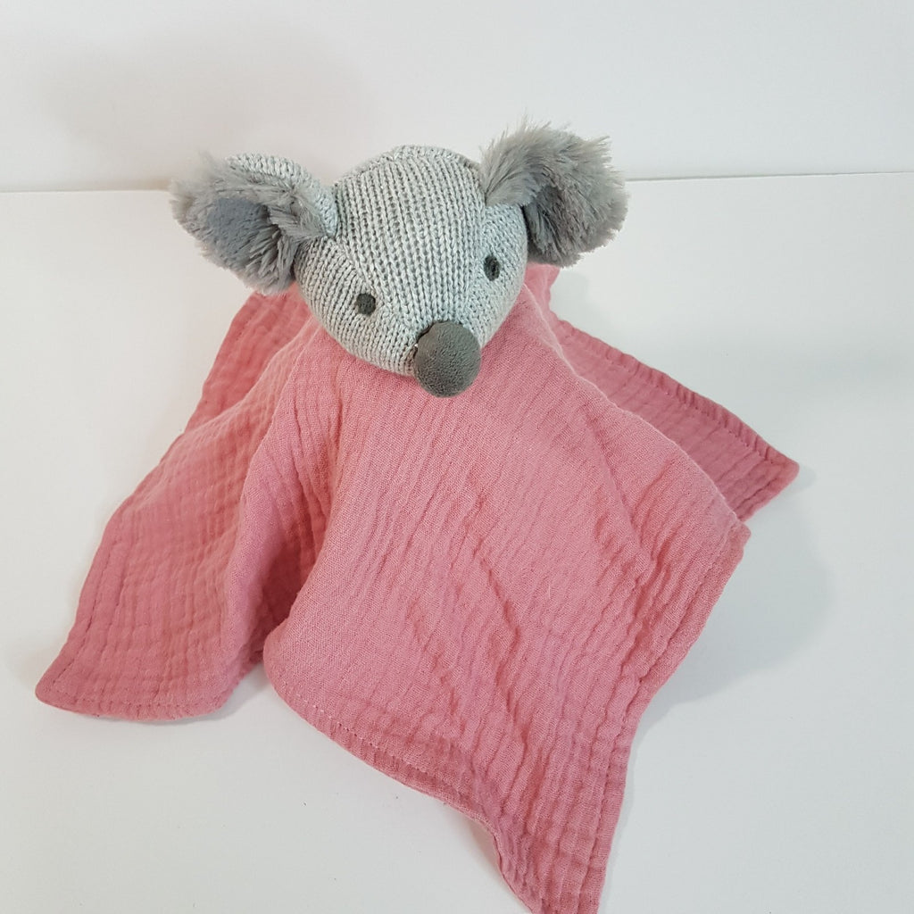 Muslin Knit PINK GREY KOALA Baby Lovey Security Blanket Comforter Soft Toy Sleep3
