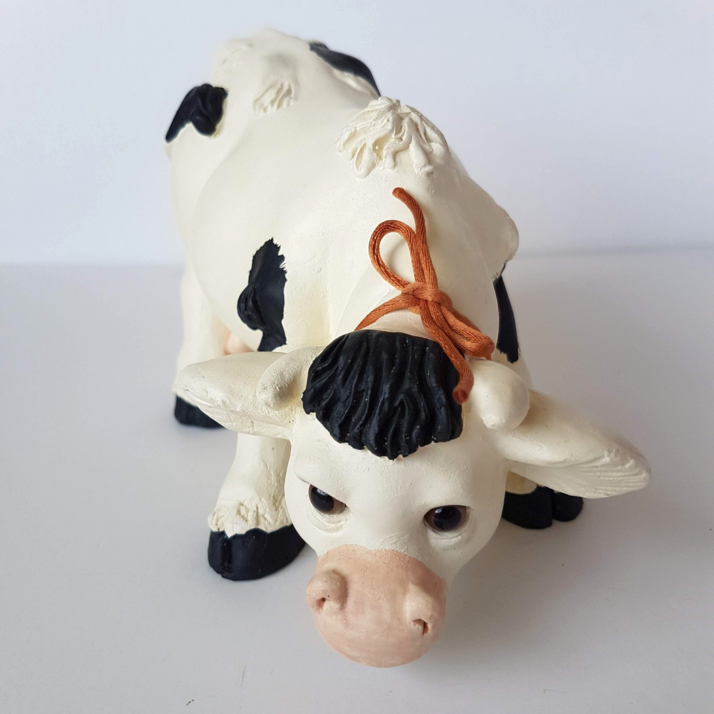 Vintage Heavy COW Figure Statue RGML Bell Resin Holstein Collectible Black White4