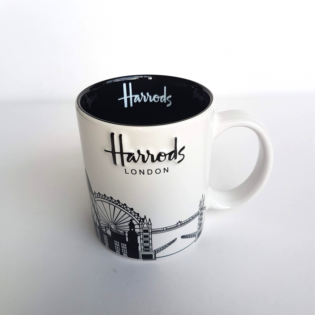 Harrods London SKYLINE Coffee Mug Black White Big Ben Eye Bridge Collectible Cup4