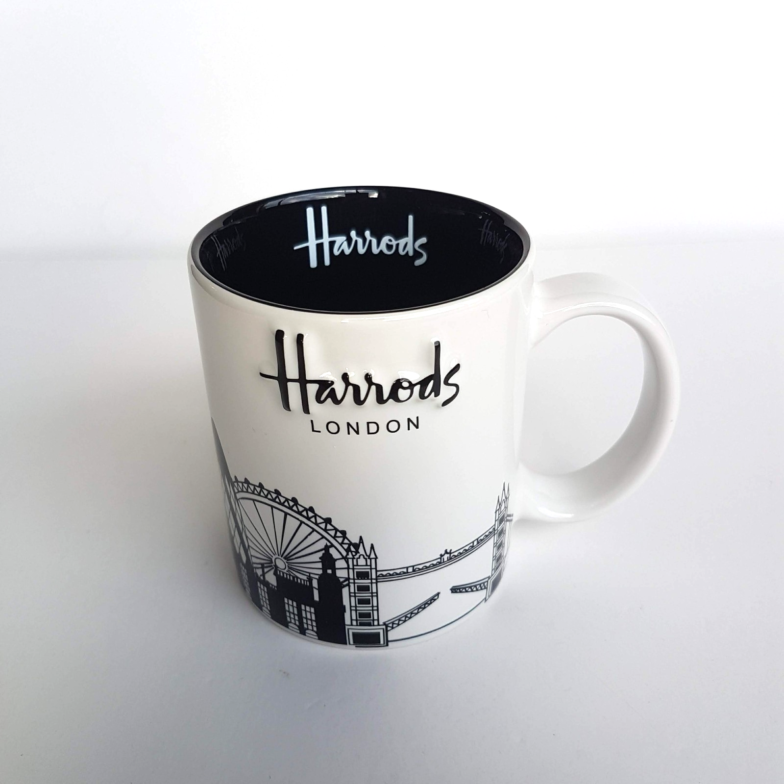 Harrods London SKYLINE Coffee Mug Black White Big Ben Eye Bridge Collectible Cup4