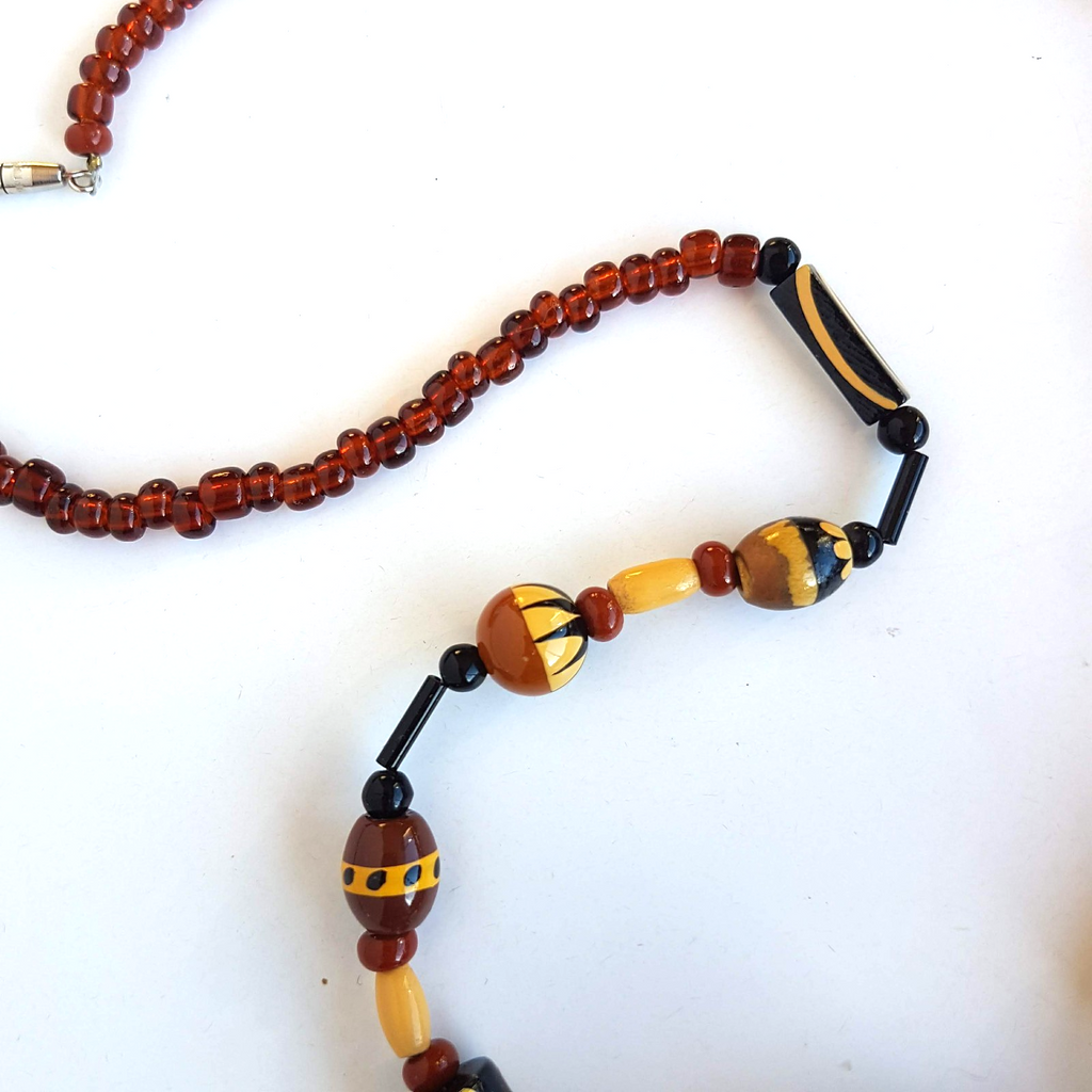 Brown Painted Bead STRAND NECKLACE 54cm Neutral Artistic Boho Fashion Jewellery5
