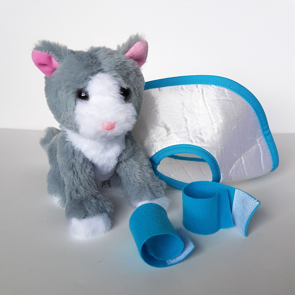 CAT AT THE VET Plush Stuffed Animal Kitten Soft Toy Get Well Pet Cone Bandages9