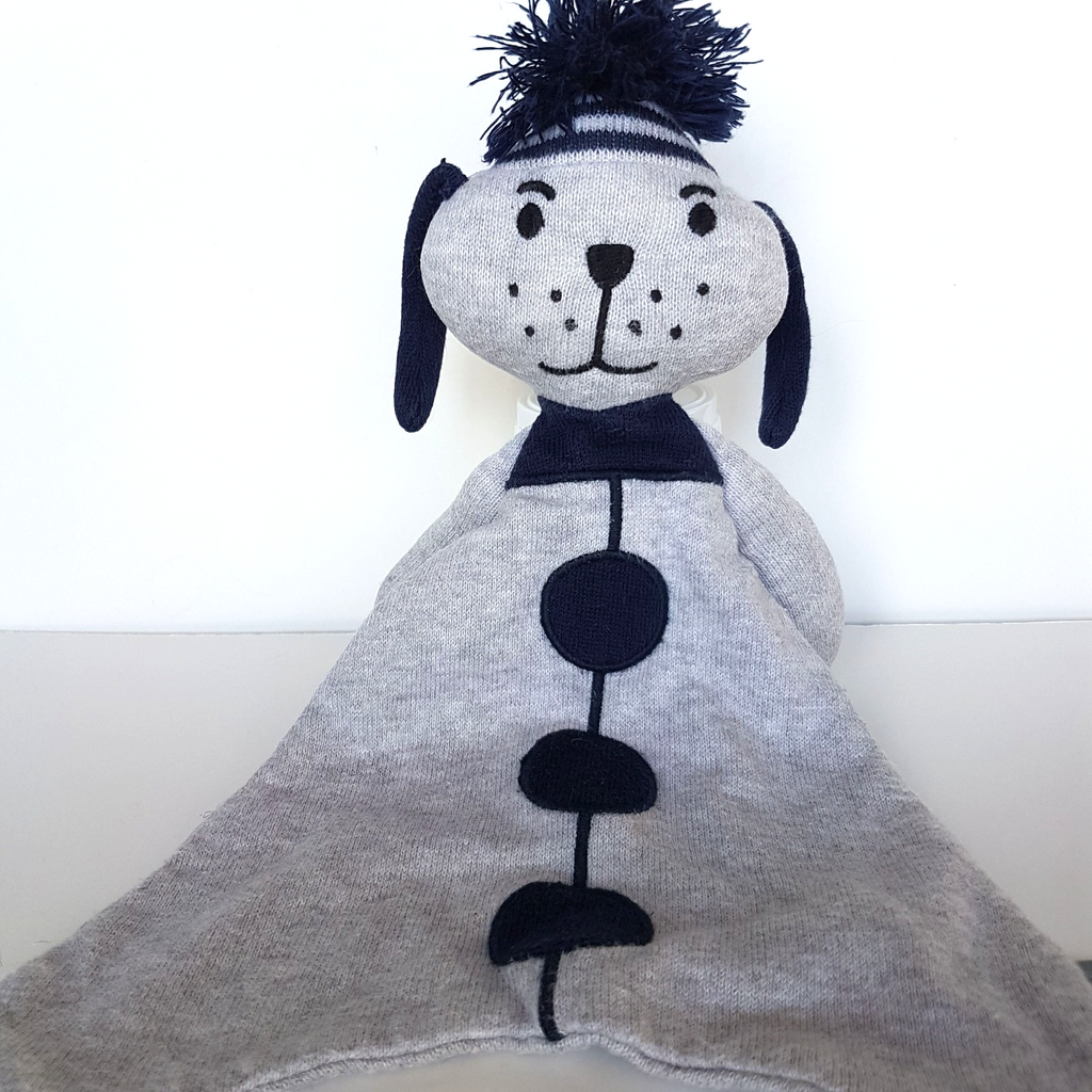 Indus GREY NAVY DOG Lovey Knit Plush Security Comforter Sleep Puppy Soft Toy1
